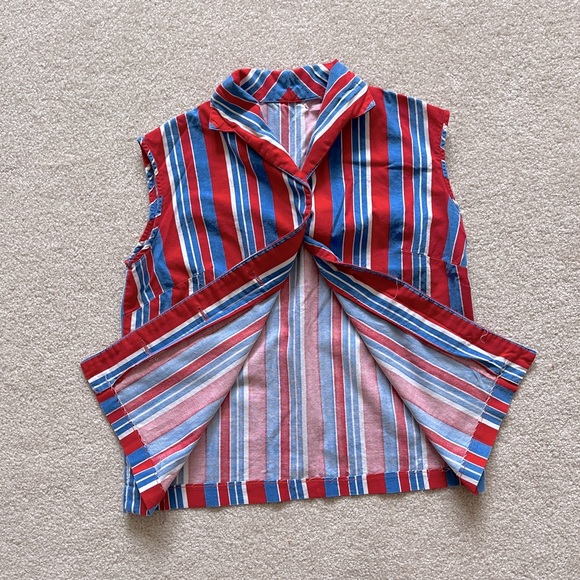 Vintage Blue, White & Red Striped Button Down Tank Top - Small - Picture 4 of 4